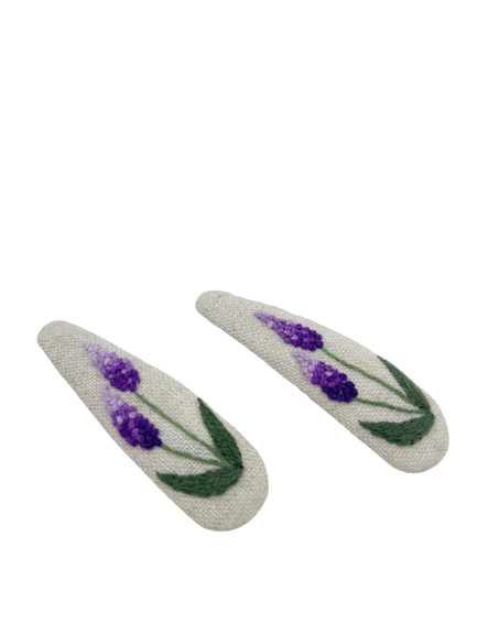 Handbestickte Haarspangen Lavendelblüte - 2er Set