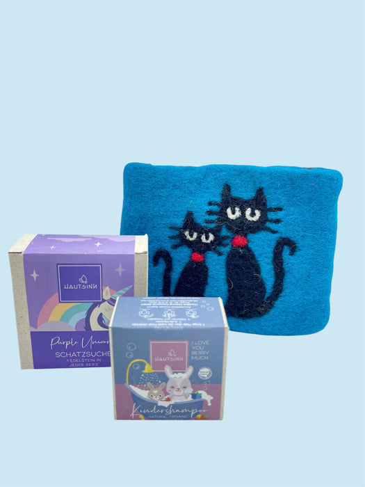 Kinder-Bundle „Katzenfreunde“ – Filztasche, Shampoo & Einhornseife
