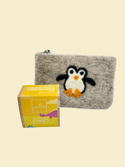 Kinder-Bundle „Pinguin & Dino“ – Filztasche & Schatzseife