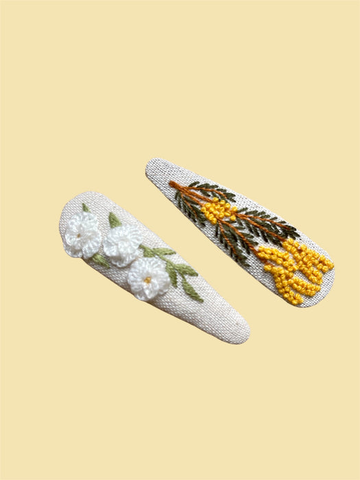 Handbestickte Haarspangen Wildblume - 2er Set