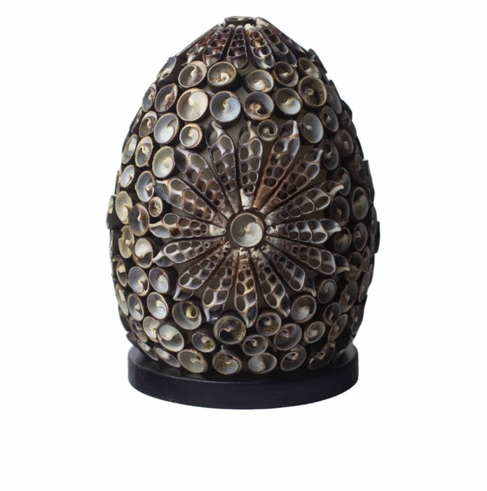 Boho Muschellampe – Chocolate Twist Oval 15 cm – Handgefertigt