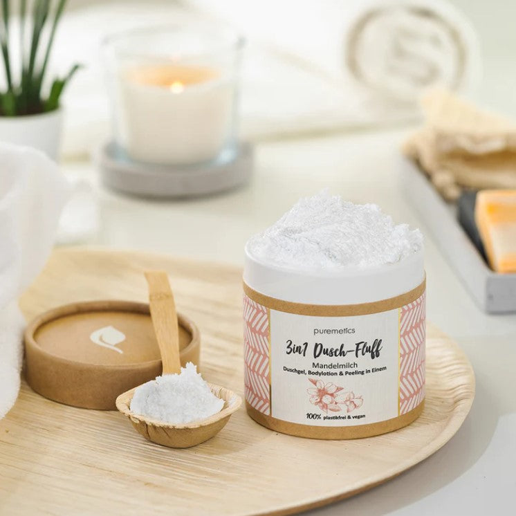 3in1 Dusch-Fluff 'Mandelmilch' mit Zuckerpeeling
