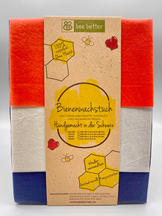 Bio Bienenwachstuch 3er Set - Pure Red White & Blue