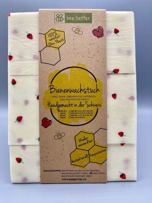 Bienenwachstuch 3er Set - Erdbeeren