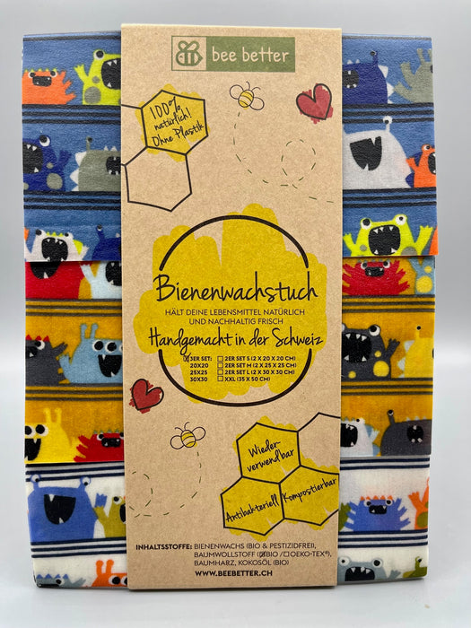 Bio Bienenwachstuch 3er Set - Monsteralarm