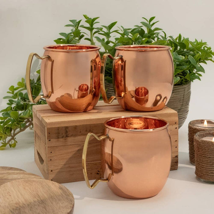 Kupferbecher Set 3er 470 ml glatt – aus reinem Kupfer mit Griff