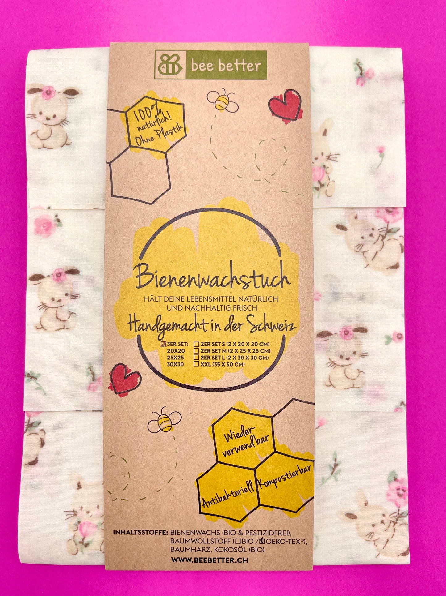 Bio Bienenwachstuch 3er Set - Häschen