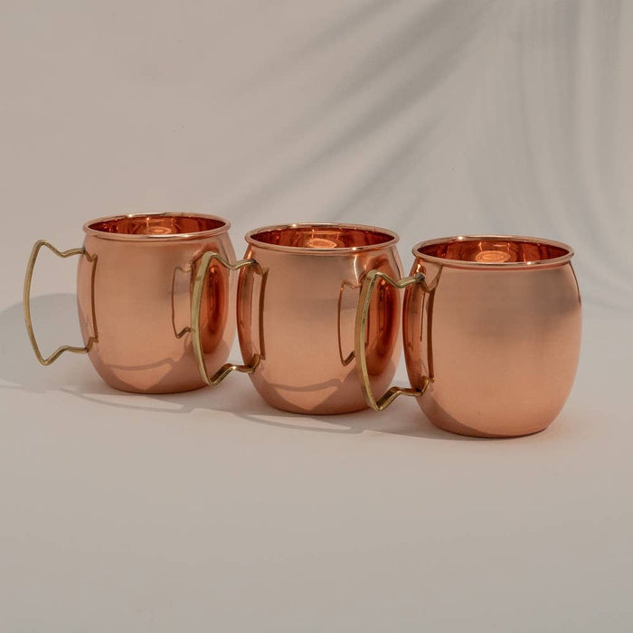 Kupferbecher Set 3er 470 ml glatt – aus reinem Kupfer mit Griff