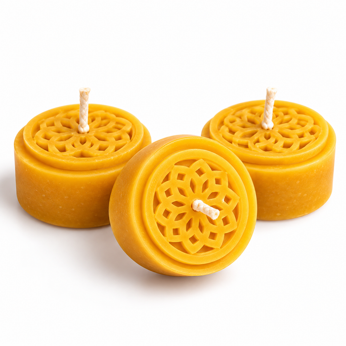Bio-Bienenwachsteelichter Ornamente – handgegossen aus 100 % Bio-Bienenwachs