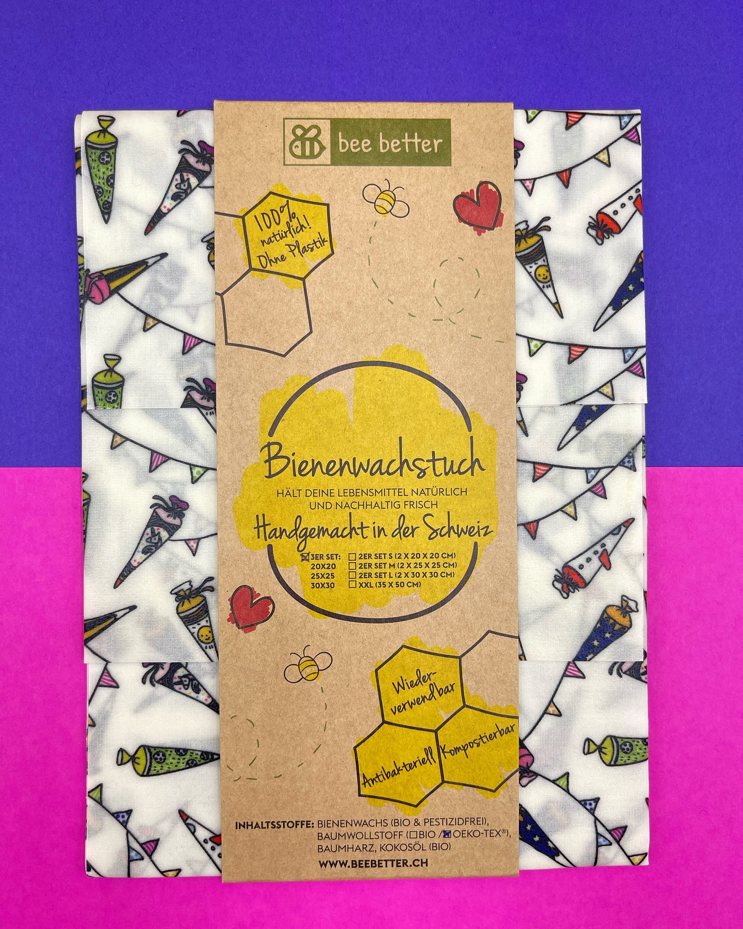 Bienenwachstuch 3er Set - Schultüte