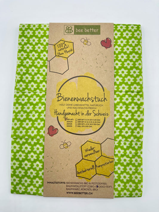 Bienenwachstuch 3er Set - Blümli grün
