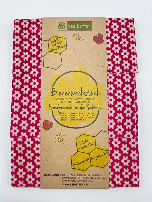 Bienenwachstuch 3er Set - Blümli pink