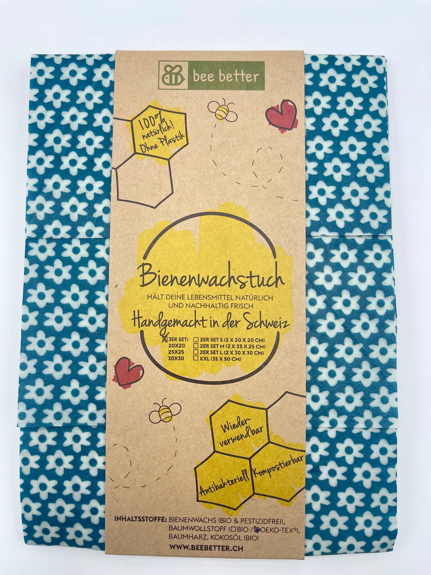 Bienenwachstuch 3er Set - Blümli blau