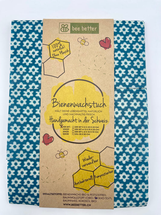 Bienenwachstuch 3er Set - Blümli blau