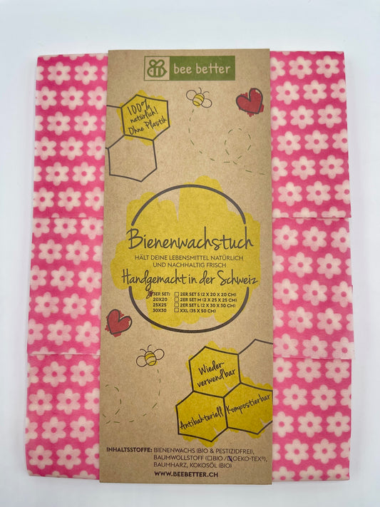 Bienenwachstuch 3er Set - Blümli rosa