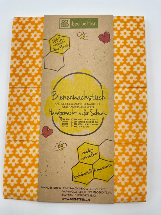 Bienenwachstuch 3er Set - Blümli gelb