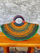 Handgeflochtene Bolga Handtasche in Melonenform aus Savannengras mit runden Ledergriffen