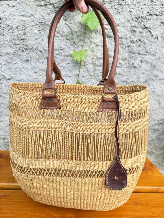 Bolga Handtasche mit Ledergriffen – Italien