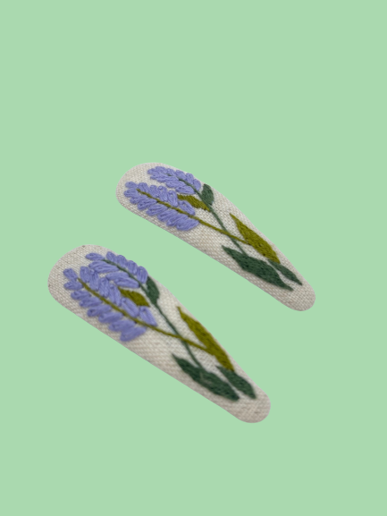 Handbestickte Haarspangen lila Wildblume - 2er Set