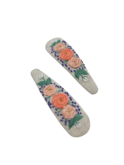 Handbestickte Haarspangen Rosenblüte - 2er Set