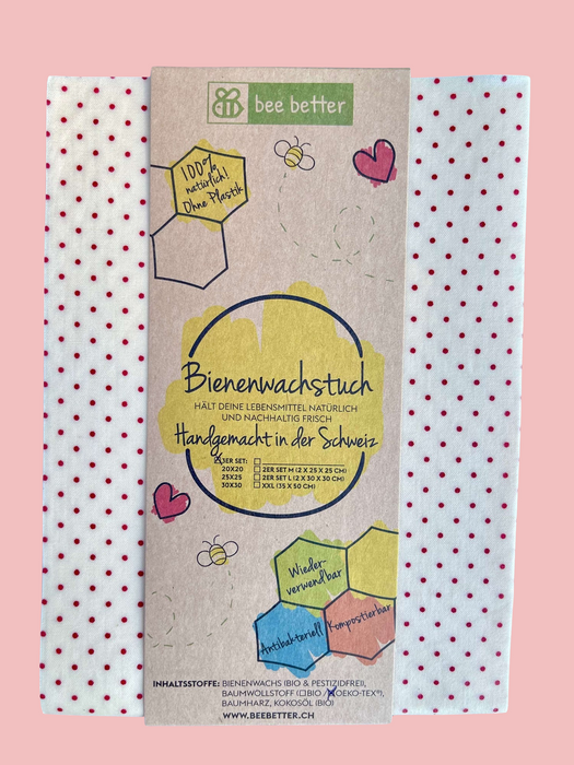 Bienenwachstuch 3er Set - rosa Pünktchen