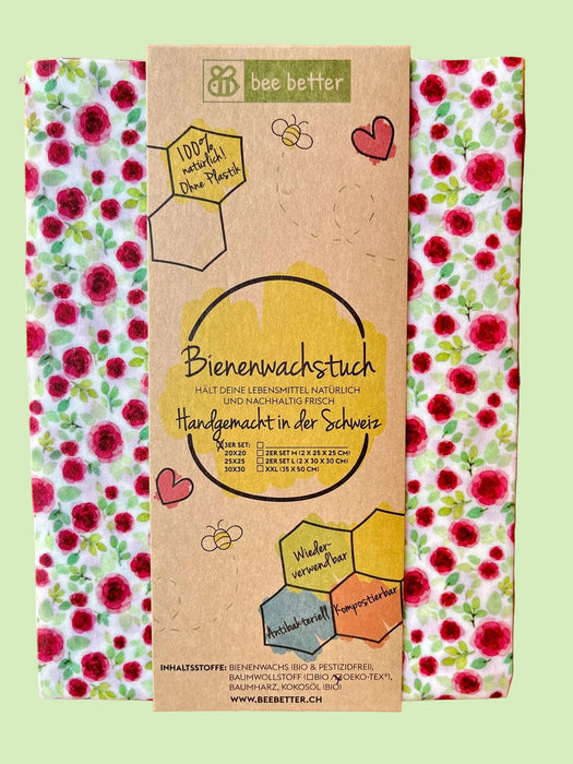 Bienenwachstuch 3er Set - roti Rösli im Garte