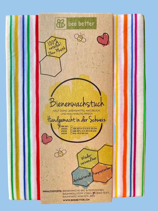 Bienenwachstuch 3er Set - bunte Streifen