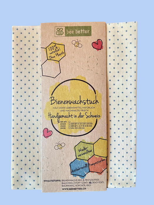Bienenwachstuch 3er Set - blaue Pünktchen
