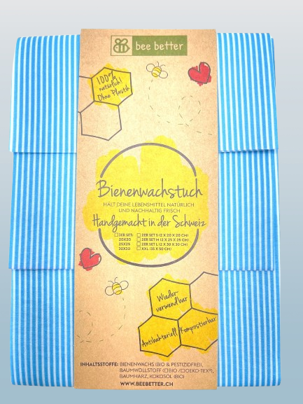 Bienenwachstuch 3er Set - Streifenlook babyblue