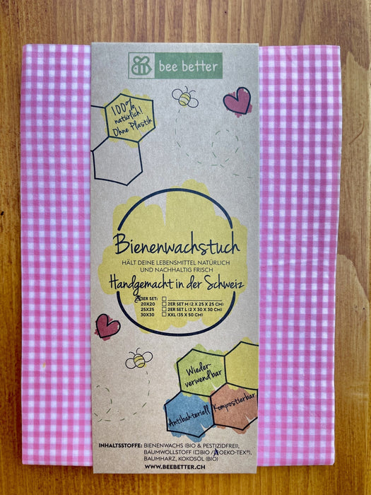 Bienenwachstuch 3er Set - Karo Himbeere