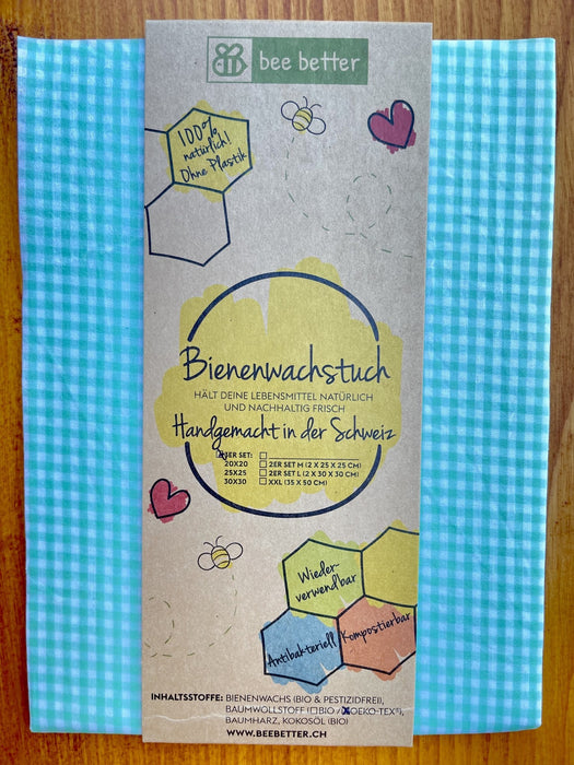 Bienenwachstuch 3er Set - Karo Azur