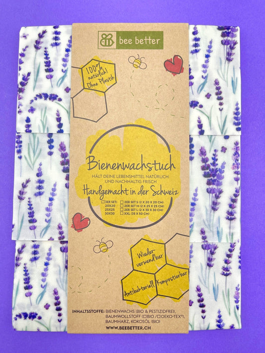 Bienenwachstuch 3er Set - Lavendelblüte