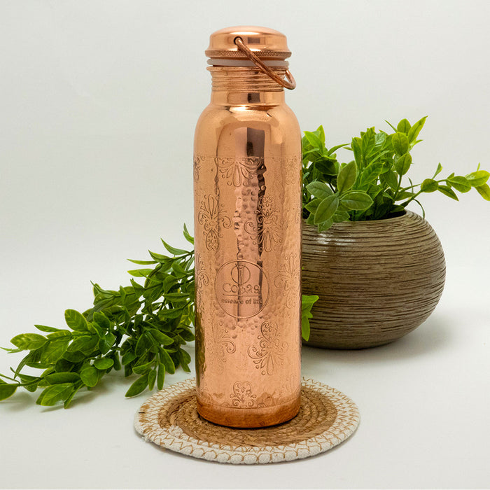 Kupferflasche mit Blumenmuster & Tragegriff – 950 ml aus reinem Kupfer mit Geschenkverpackung