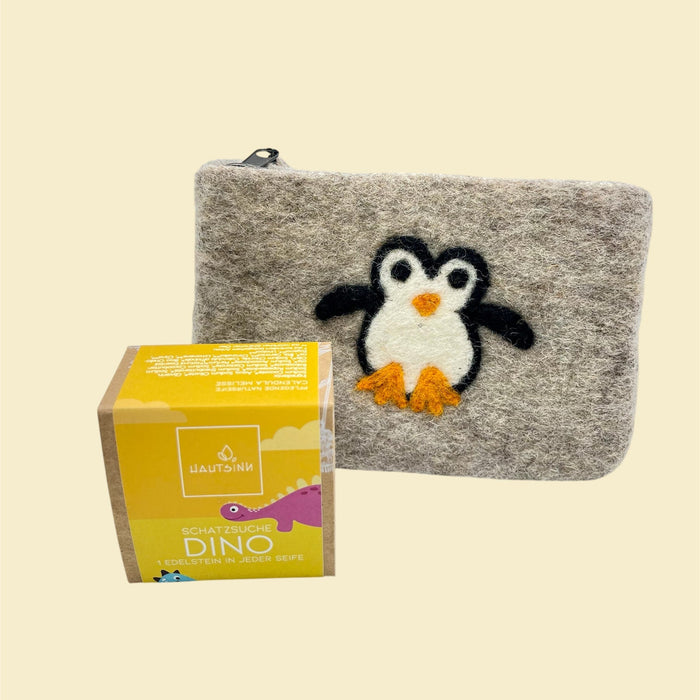 Kinder-Bundle „Pinguin & Dino“ – Filztasche & Schatzseife