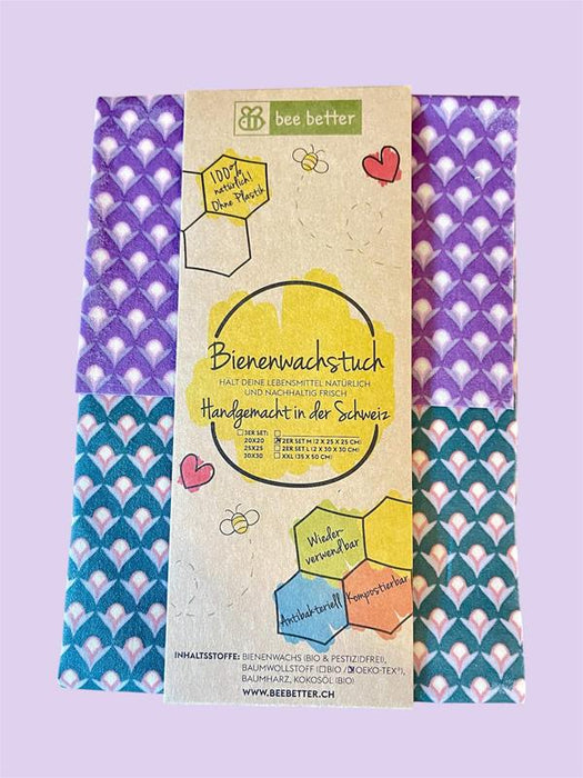 Bienenwachstuch 2er Set Medium aus Bio-Bienenwachs – Tulpen grün/violett