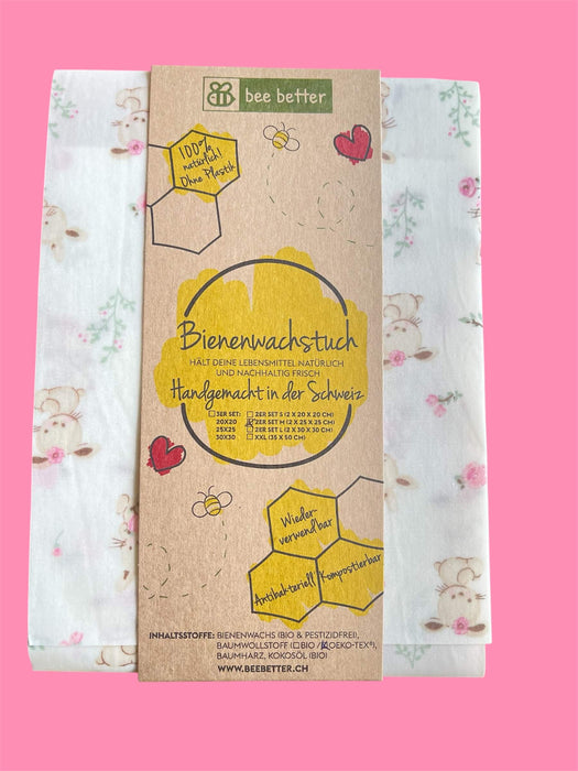 Bienenwachstuch aus Bio-Bienenwachs im 2er Set Medium im Häsli Design, hergestellt im Schweizer Familienbetrieb