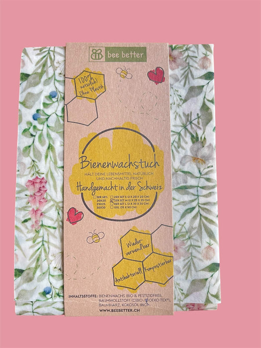 Bienenwachstuch aus Bio-Bienenwachs im 2er Set Medium in Pflanzen grün, hergestellt im Schweizer Familienbetrieb