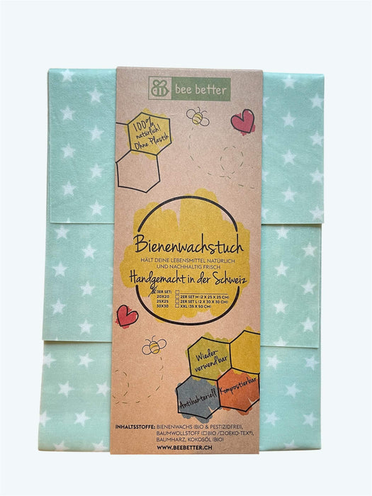 Bienenwachstücher 3er Set - Sternchen mint