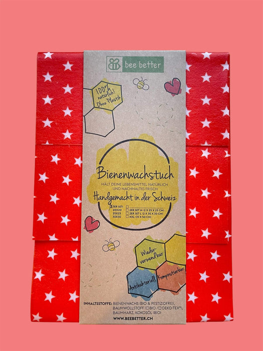Bienenwachstücher 3er Set - Sternchen rot