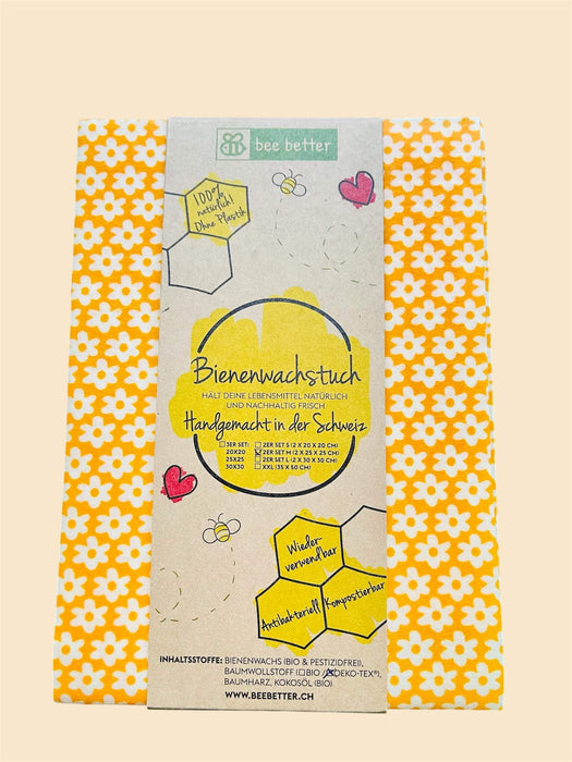 Bienenwachstuch 2er Set Medium aus Bio-Bienenwachs – Blümli gelb