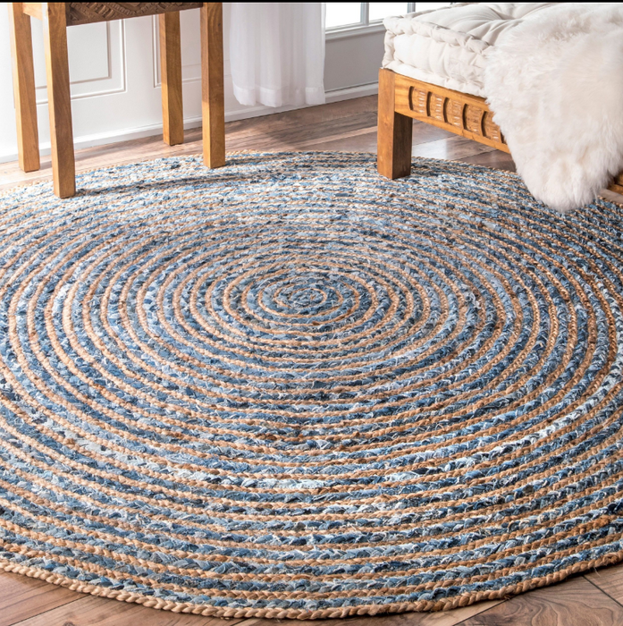 Runder Teppich aus Jute & recyceltem Denim – 150 cm