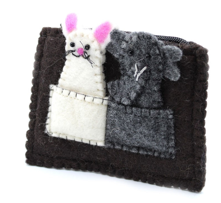 Filz Täschchen mit Fingerpuppen – Elefant und Maus