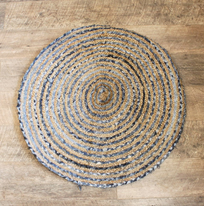 Runder Teppich aus Jute & recyceltem Denim – 90 cm