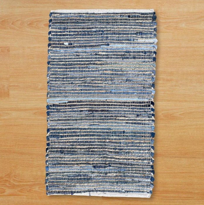 Jute Teppich 90x150 cm – Blue, aus recycelter Baumwolle
