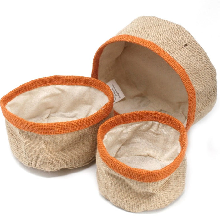 3er Set Jutekörbe Orange – mit Baumwollfutter