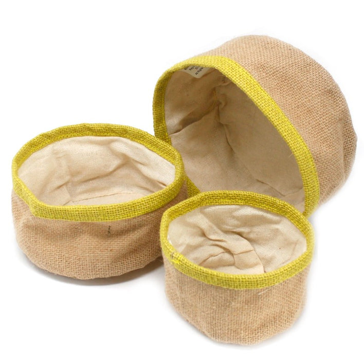3er Set Jutekörbe Olive – mit Baumwollfutter