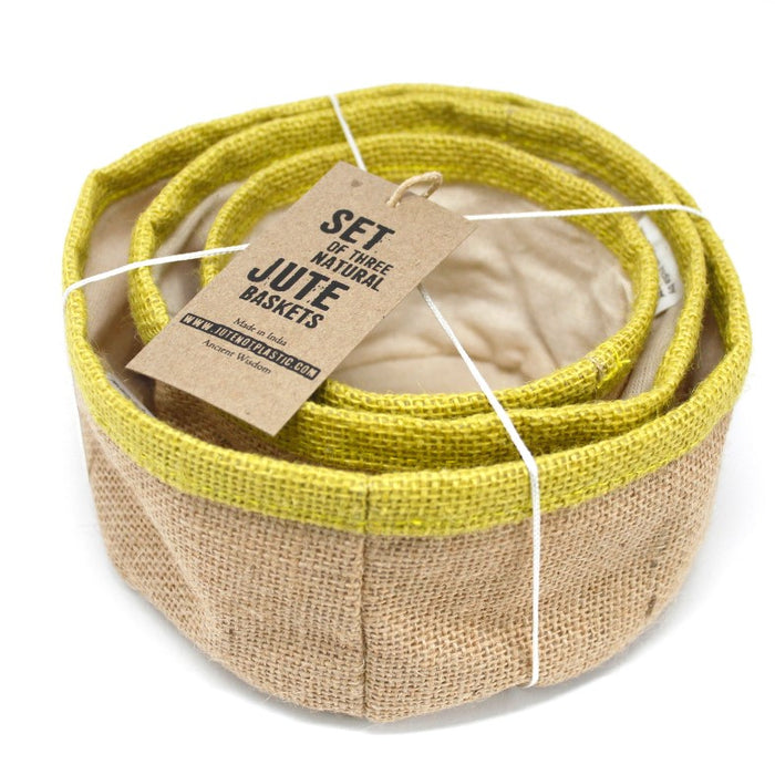 3er Set Jutekörbe Olive – mit Baumwollfutter