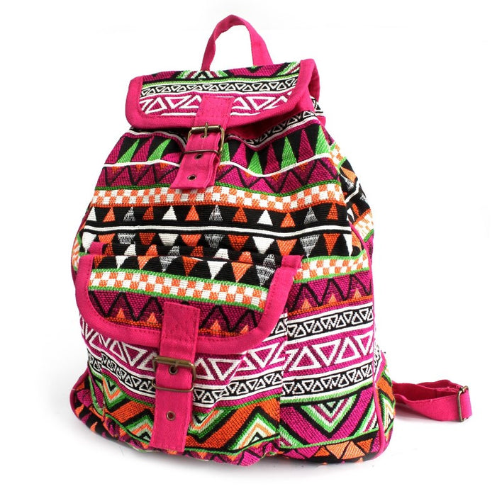 Jacquard Rucksack in Pink aus gewebtem Stoff mit Innen- und Aussentasche