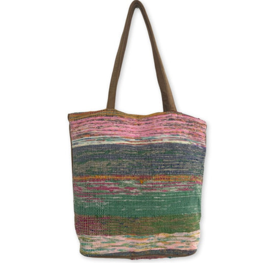 Recycelte grosse Stofftasche aus Teppichstoffen in Naturtönen, Upcycling-Unikat