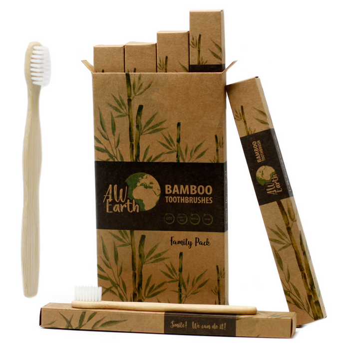 Bambus-Zahnbürsten Family Pack (4er-Set) – weiss, medium soft